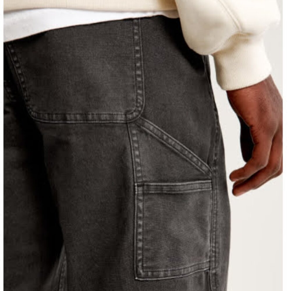 Abercrombie & Fitch Baggy Carpenter Pants Workwear Utility Black Men’s - Picture 3 of 12